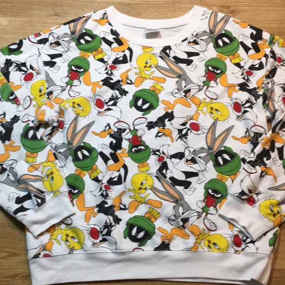 Looney Tunes Sweatshirt Youth Sz Large (Fits Men Medium) Fleece Lined Crew Neck - Picture 2 of 11